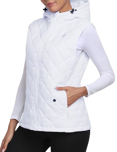 MoFiz Damen Weste Steppweste Leichte Kapuzen Weste Elegant Übergangs Weste Warme Ärmellos Outdoorjacke mit Kapuze Weiß Größe US XS/EU S von MoFiz