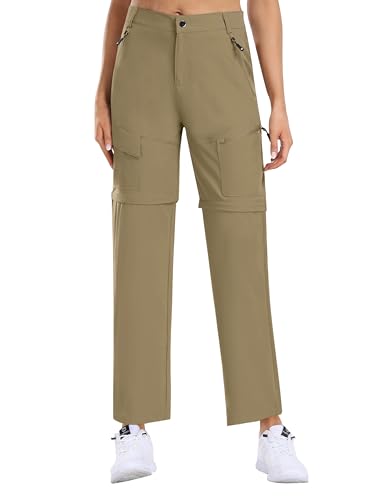 MoFiz Damen-Zip-Off-Wanderhose Leicht Trekkinghose Schnell Trockend Stretch Abnehmbar Outdoorhose Zip-Off Funktionshose Khaki 3XL von MoFiz