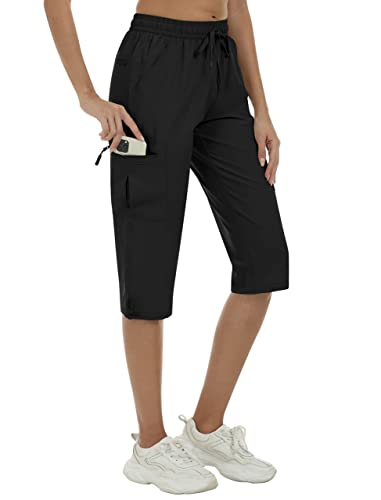 MoFiz Fahrradhose Damen Kurz Cargo Shorts Arbeitshose 3/4 Hosen Lightweight Sommer Golfshorts Schwarz L von MoFiz