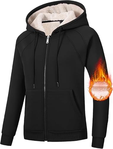 MoFiz Fleecejacke Damen Kapuzenjacke mit Zipper Dick Winter Warm Basic Sweatjacke mit Kapuze Schwarz XL MoFiz Fleecejacke Damen Kapuzenjacke mit Zipper Dick Winter Warm Basic Sweatjacke mit Kapuze Schwarz XL von MoFiz