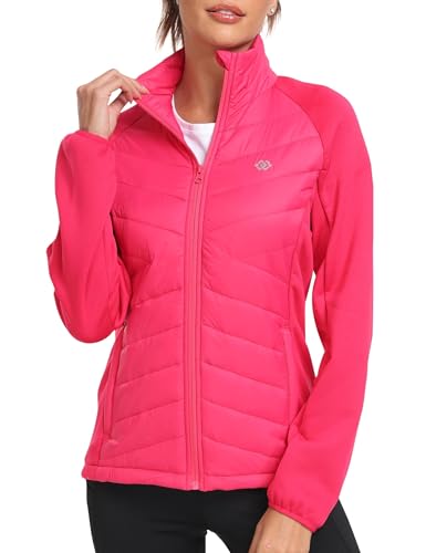 MoFiz Fleecejacke Damen Winterjacke Leichte Daunenjacke Stehkragen Sweatjacke ohne kapuze mit Reißverschluss Rosa Größe US XS/EU S von MoFiz