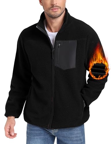 MoFiz Fleecejacken Herren Outdoor Stehkragen Warm Sherpa Winter Jacke Leichte Übergangsjacke Wandern Freizeitjacke mit Reißverschluss-Taschen Schwarz EU 4XL MoFiz Fleecejacken Herren Outdoor Stehkragen Warm Sherpa Winter Jacke Leichte Übergangsjacke Wandern Freizeitjacke mit Reißverschluss-Taschen Schwarz EU 4XL von MoFiz