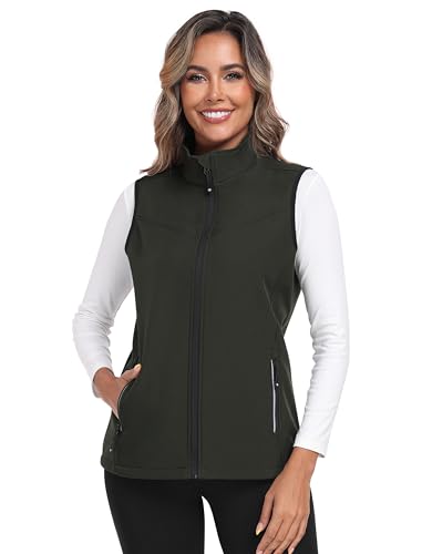 MoFiz Fleeceweste Damen Softshell Weste Thermo Weste Outdoor Sportweste Fahrradweste mit Stehkragen Grün L von MoFiz