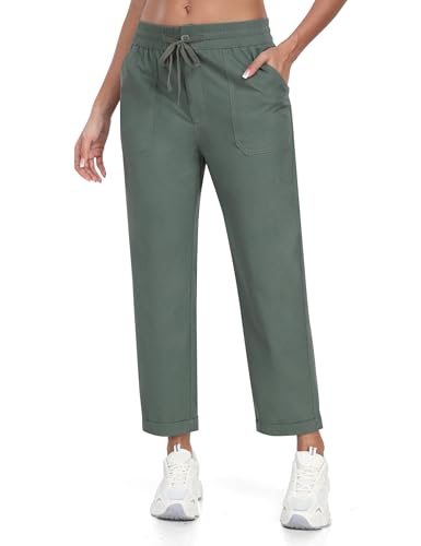 MoFiz Freizeithose Damen Sommer Leinenhose Stoffhose Elegant Lässige Hose mit Tasche Grün M von MoFiz