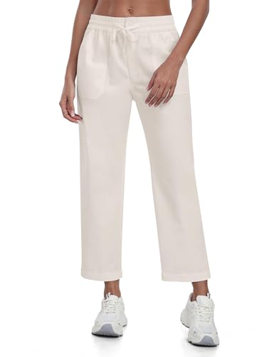 MoFiz Freizeithose Damen Sommer Leinenhose Stoffhose Elegant Lässige Hose mit Tasche Weiß XL von MoFiz