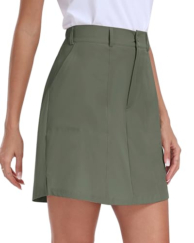 MoFiz Golf Rock Skorts Damen Tennisrock mit Hose Kurze Taschen Schnelltrocken Hosenrock Activewear-Röcke für Freizeit Büro Sport Golf Wandern Graugrün Größe US M= EU L von MoFiz