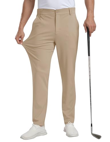 MoFiz Golfhosen Herren Stretch Hose Lange Arbeitshosen Slim Fit Männer Atmungsaktive Freizeithose Anzughose mit 5 Taschen Khaki 36W / 32L von MoFiz