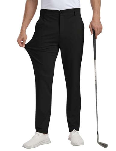 MoFiz Golfhosen Herren Stretch Hose Lange Arbeitshosen Slim Fit Männer Atmungsaktive Freizeithose Anzughose mit 5 Taschen Schwarz 34W / 32L von MoFiz