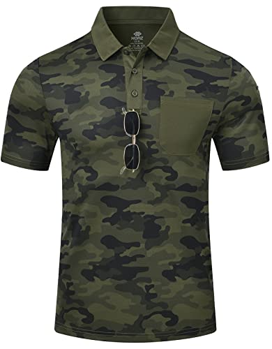 MoFiz Herren Camo Polo Golf Shirt Wandern Dry Fit Kurzarm T-Shirts Pique Kragen Polo Jersey, B-Army Green Camo, 3X-Groß von MoFiz
