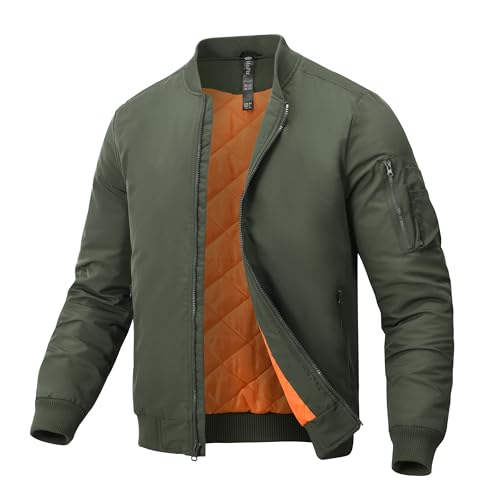 MoFiz Herren Flight Windbreaker Jacke Leichte Bomberjacke für Männer Lässige Trainingsjacke, Grün (Army Green), L von MoFiz