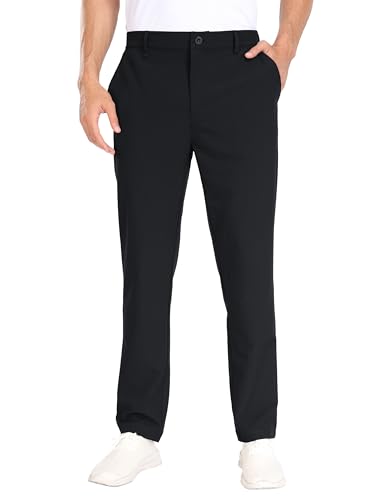 MoFiz Herren Golf-Hosen Stretch Chinohose Arbeit Büro Hose Lang Sommer Leicht Freizeithose Outdoorhose Golfhose Wanderhose Schwarz Größe 32 Zoll von MoFiz