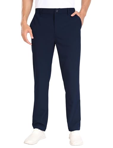 MoFiz Herren Hosen Stretch Golfhose Arbeit Büro Hose Lang Freizeithose Chinohose Leicht Atmungsaktiv Outdoorhose Wanderhose Marineblau Taille Größe 38 Zoll von MoFiz