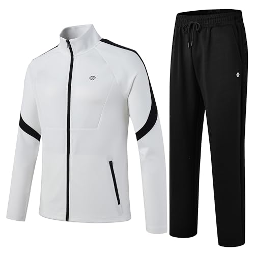 MoFiz Herren Jogginganzug Trainingsanzug Freizeitanzug für Gym Tracksuit mit Reissverschluss Weiß M von MoFiz