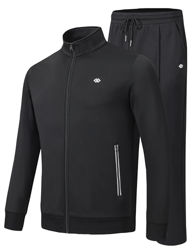 MoFiz Herren Jogginganzug Trainingsanzug Sportanzug mit reißverschluss Jogginghose Sweatshirt für Gym Outdoor Sport 4XL Schwarz von MoFiz