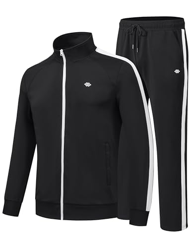 MoFiz Herren Joggingsuit Polyester Trainingsanzug Set Fitness Atmungsaktiv Sportanzug Freizeitanzug Hausanzug XL Schwarz von MoFiz