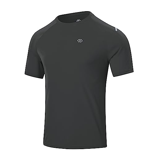 MoFiz Herren Kurzarm T-Shirts, Schnelltrocknend Laufshirts Sportshirt, Atmungsaktiv Trainingsshirt Stretch Gym Running Top Outdoor Workout Fitness Oberteil für Männer Dunkel Grau XL von MoFiz