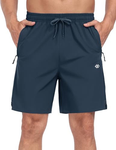 MoFiz Herren Leicht Sport Running-Shorts Kurz Trainingshose Schnell Trocknend Sommer Laufshorts Freizeit-Wandershorts mit 3 Reißverschlusstaschen C-Meeresblau EU 4XL von MoFiz