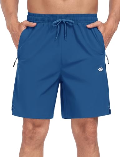 MoFiz Herren Leicht Sport Running-Shorts Kurz Trainingshose Schnell Trocknend Sommer Laufshorts Freizeit-Wandershorts mit 3 Reißverschlusstaschen C-Saphirblau EU 3XL von MoFiz