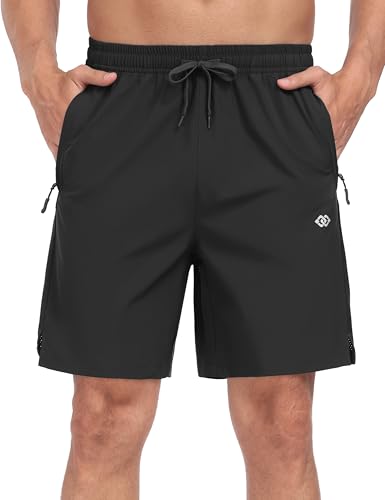 MoFiz Herren Leicht Sport Running-Shorts Kurz Trainingshose Schnell Trocknend Sommer Laufshorts Freizeit-Wandershorts mit 3 Reißverschlusstaschen C-Schwarz EU XL von MoFiz