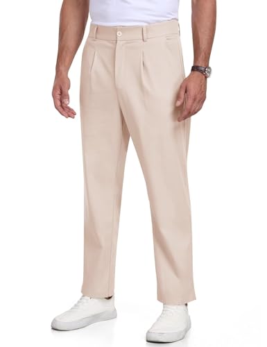 MoFiz Herren Leinenhose Leicht Sommerhose Strandhose Hosen Männer Freizeithose mit Knopftaschen Beige EU L von MoFiz