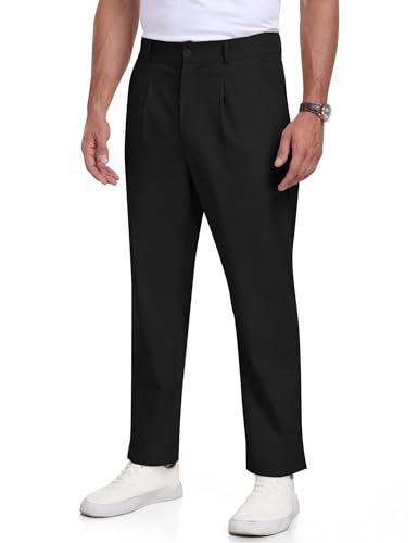 MoFiz Herren Leinenhose Leicht Sommerhose Strandhose Hosen Männer Freizeithose mit Knopftaschen Schwarz EU 2XL von MoFiz