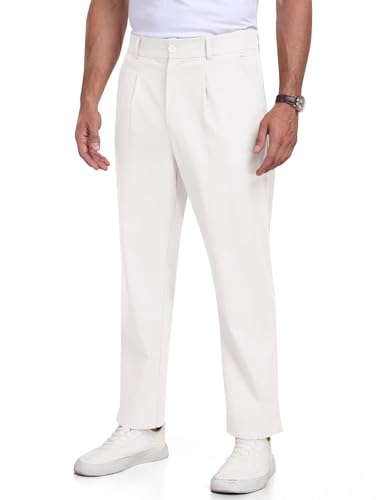 MoFiz Herren Leinenhose Leicht Sommerhose Strandhose Hosen Männer Freizeithose mit Knopftaschen Weiß EU 2XL von MoFiz