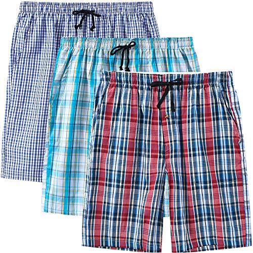 MoFiz Herren Nachtwäsche Shorts Pyjama Unterteil Lounge Kurz Plaid Knopf Offener Hosenschlitz 3 Pack, Multi-3pack-01, Groß von MoFiz