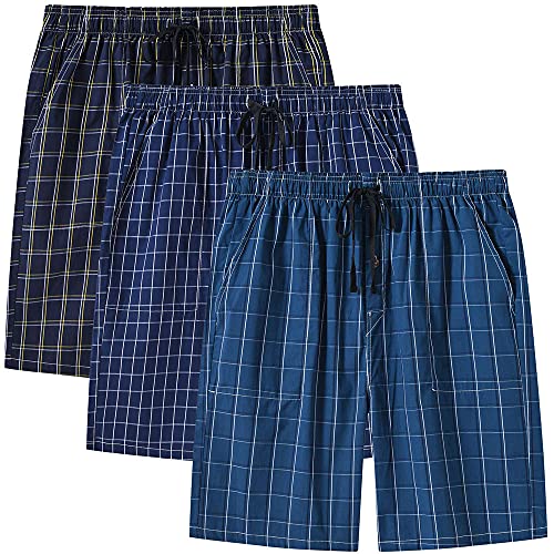 MoFiz Herren Nachtwäsche Shorts Pyjama Unterteil Lounge Kurz Plaid Knopf Offener Hosenschlitz 3 Pack, Multi-3pack - 06, XX-Large von MoFiz