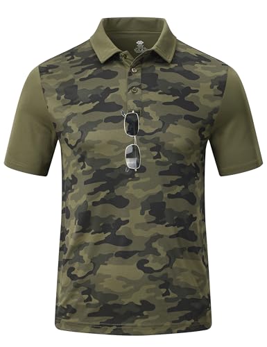 MoFiz Herren-Poloshirt, leicht, schnell trocknend, für Golf, Sommer, Camo/Streifen, T-Shirts für Herren, B-grün, XL von MoFiz