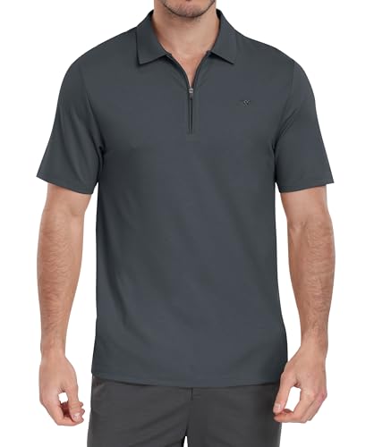 MoFiz Herren Poloshirt Kurzarm Baumwolle Polohemd Verdeckter Reißverschluss Kragen Atmungsaktiv Sommer Sport Golf Polo Arbeitsshirt Grau EU 3XL von MoFiz
