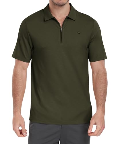 MoFiz Herren Poloshirt Kurzarm Baumwolle Polohemd Verdeckter Reißverschluss Kragen Atmungsaktiv Sommer Sport Golf Polo Arbeitsshirt Grün EU L von MoFiz