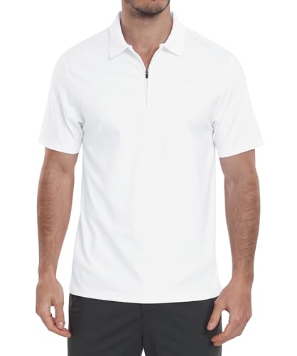 MoFiz Herren Poloshirt Kurzarm Baumwolle Polohemd Verdeckter Reißverschluss Kragen Atmungsaktiv Sommer Sport Golf Polo Arbeitsshirt Weiß EU L von MoFiz