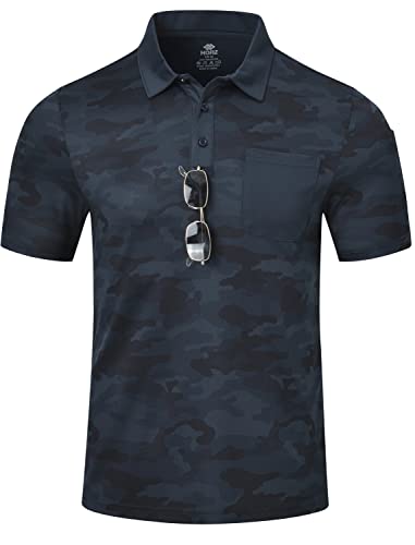 MoFiz Herren Poloshirt Kurzarm Polohemd Freizeit Polo Golf Outdoorshirts mit Kragen Camo-Blau M von MoFiz