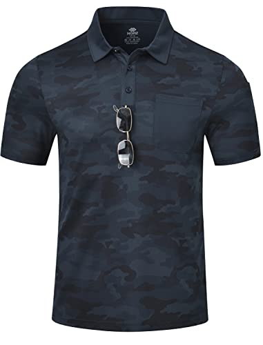 MoFiz Herren Poloshirt Kurzarm Polohemd Freizeit Polo Golf Outdoorshirts mit Kragen Camo-Blau XXL von MoFiz