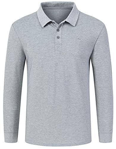 MoFiz Herren Poloshirt Langarm Baumwolle Polohemd Freizeit Polo Golf Wintershirts mit Kragen Grau S von MoFiz