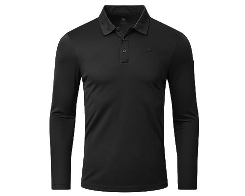 MoFiz Herren Poloshirt Langarm Golf Poloshirt Classic Polohemd mit Brillenhalter Knopfleiste Casual Sport Tennis T-Shirt Schwarz XXL von MoFiz