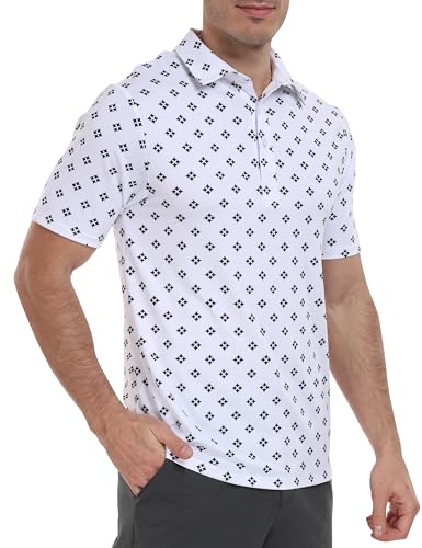 MoFiz Herren Poloshirt mit Muster Kurzarm Polohemd Vintage Polo Bunt Hawaii Sommer Atmungsaktiv Gedruckt Freizeitshirt IA-Weiß-Schwarz EU 3XL von MoFiz