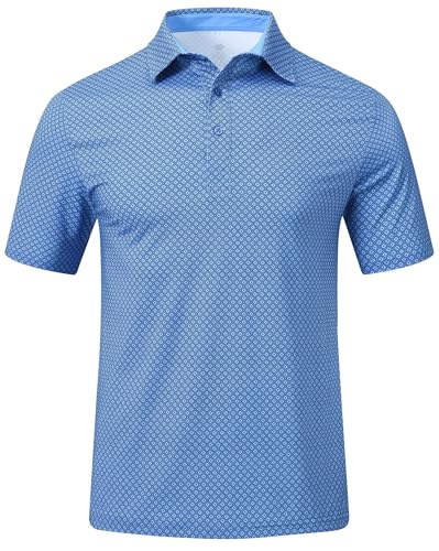 MoFiz Herren Poloshirt mit Muster Kurzarm Polohemd Vintage Polo Bunt Hawaii Sommer Atmungsaktiv Gedruckt Freizeitshirt IH-Karo-Blau EU M von MoFiz