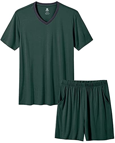 MoFiz Herren-Pyjama-Set, kurzärmelig, Modal, Nachtwäsche, Loungewear, Nachtwäsche, Sets, bequem, leicht, Schlaf-Sets, Olivgrün, Large von MoFiz