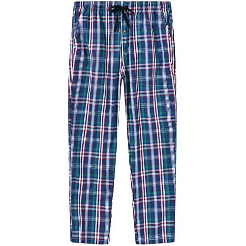 MoFiz Herren Pyjamahose Baumwolle Lange Schlafanzughosen Freizeithose Kariert Loungewear Nachtwäsche mit Seitentaschen 2612L M von MoFiz