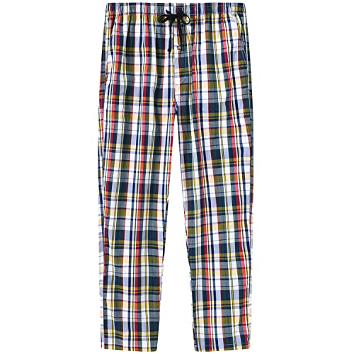 MoFiz Herren Pyjamahose Baumwolle Lange Schlafanzughosen Freizeithose Kariert Loungewear Nachtwäsche mit Seitentaschen 2619L M von MoFiz