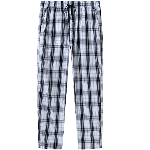 MoFiz Herren Pyjamahose Baumwolle Lange Schlafanzughosen Freizeithose Kariert Loungewear Nachtwäsche mit Seitentaschen 2668L S von MoFiz