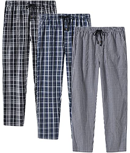 MoFiz Herren Pyjamahose Baumwolle Lange Schlafanzughosen Freizeithose Kariert Loungewear Nachtwäsche mit Seitentaschen 3Pack-B M von MoFiz