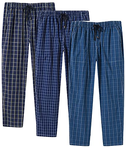 MoFiz Herren Pyjamahose Baumwolle Lange Schlafanzughosen Freizeithose Kariert Loungewear Nachtwäsche mit Seitentaschen 3Pack-E M von MoFiz