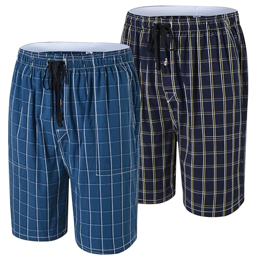 MoFiz Herren Pyjamahose Kurz Schlafanzughose Karierte Schlafshorts Baumwolle Weit Nachtwäsche 2 Pack-E 3XL (Etikett: US 2XL) von MoFiz