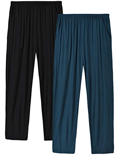 MoFiz Herren Pyjamahose Modal Schlafanzughose Lang Schlafhose Winter mit Bündchen 2 Pack Spezialblau/Schwarz DE 44/46 US S von MoFiz