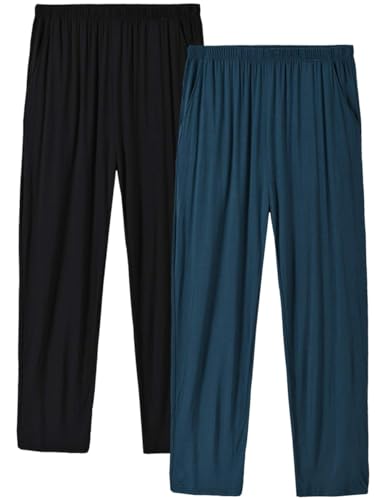 MoFiz Herren Pyjamahose Modal Schlafanzughose Lang Schlafhose Winter mit Bündchen 2 Pack Spezialblau/Schwarz DE 48/50 US M von MoFiz