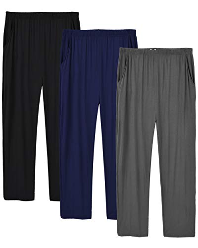 MoFiz Herren Pyjamahose Modal Schlafanzughose Lang Schlafhose Winter mit Bündchen 3 Pack Schwarz/Dunkelgrau/Schwarzblau DE 48/50 US M von MoFiz