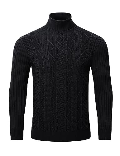 MoFiz Herren Rollkragen Pullover Winter Warm Feinstrick Pulli Sweater Rollkragen Freizeit Basic Freizeit Pullover Schwarz L von MoFiz