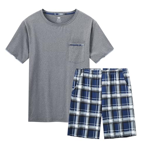 MoFiz Herren Schlafanzug Kurz Pyjamaset Zweiteiliger Sommer Weich Shorty Nachtwäsche Hausanzug Einfarbig Rundhals Kurzarm T-Shirt Pyjamahose von MoFiz